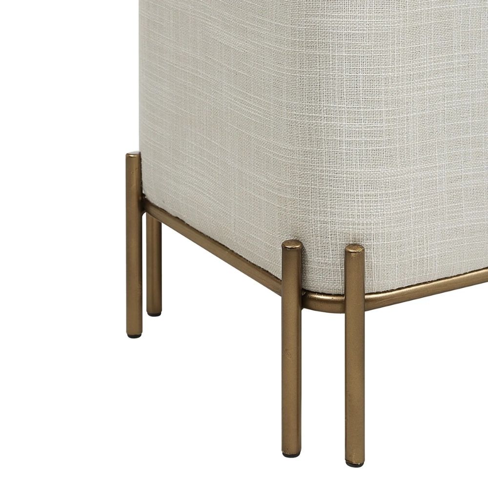 Renwil Sakura upholstered bench with off-white linen seat and bronze metal base