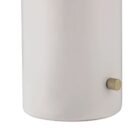 Renwil Solero table lamp with a white cylindrical base and a dome-shaped brushed brass shade.