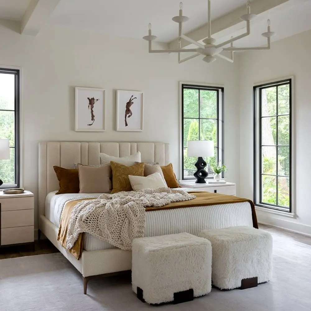 Wilshire ottoman with faux fur upholstery and dark block base