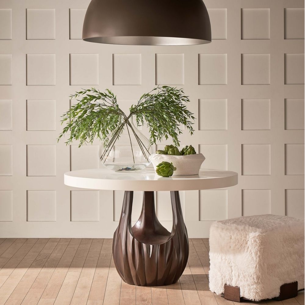 Wilshire ottoman with faux fur upholstery and dark block base