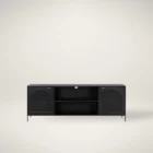 Sunpan Aziza black media console with perforated cabinet doors and slim legs