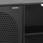 Sunpan Aziza black media console with perforated cabinet doors and slim legs
