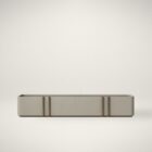 Sunpan Jamille low-profile media console in soft taupe finish with modern linear handles