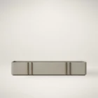 Sunpan Jamille low-profile media console in soft taupe finish with modern linear handles