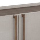 Sunpan Jamille low-profile media console in soft taupe finish with modern linear handles