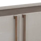 Sunpan Jamille low-profile media console in soft taupe finish with modern linear handles
