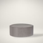 Universal Kirkos round ottoman in soft grey fabric upholstery