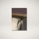 Abstract landscape wall art with a moody horizon in plum, olive, and earthy tones, featuring a soft cascading effect into cream and charcoal below.