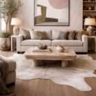 Natural grey cowhide rug with soft tonal variations and organic shape.