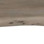 Rectangular wood dining table with a natural live-edge inspired top and solid panel base legs in a warm medium wood finish.