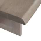 Rectangular wood dining table with a natural live-edge inspired top and solid panel base legs in a warm medium wood finish.