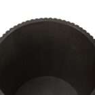 Round side table with a fluted wood base and a smooth dark wood top in a warm brown finish.