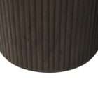 Round side table with a fluted wood base and a smooth dark wood top in a warm brown finish.