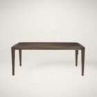 Rectangular wood dining table with a clean top and tapered legs in a warm medium-dark finish.
