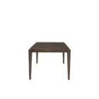 Rectangular wood dining table with a clean top and tapered legs in a warm medium-dark finish.