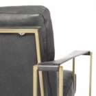 Modern black leather accent chair with sleek brass metal frame and minimalist silhouette.