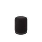 Renwil Castillo ottoman in dark textured upholstery with cylindrical shape and black base