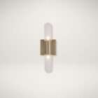 Modern wall sconce with brass backplate and vertical ribbed glass light tubes creating a soft ambient glow.