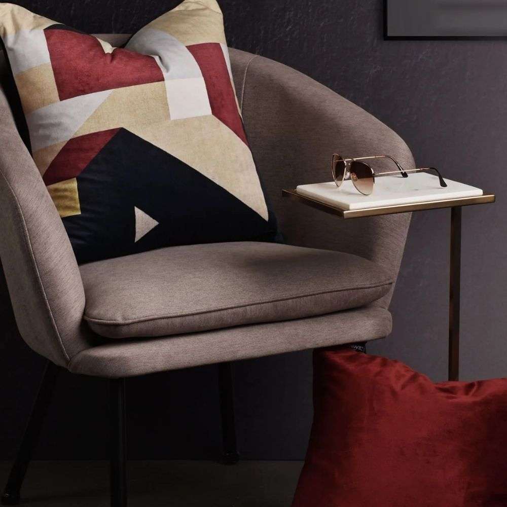 Renwil Delma accent table with marble top and base, slim metal frame in warm brass finish