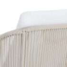 Outdoor lounge chair with woven rope sides in a soft neutral tone, featuring a light frame and plush white seat and back cushions.