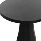 Round black side table with a sculptural pedestal base and minimalist design.