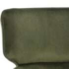 Modern lounge chair with a deep green velvet upholstered seat and backrest, supported by a slim dark wood frame with clean lines.