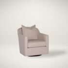 Beige upholstered swivel armchair with a structured silhouette and single back cushion.