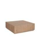 Low-profile square wood coffee table with a minimalist block design in a light natural finish.