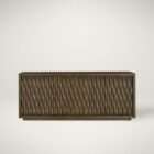 Wood credenza with a textured carved front, featuring vertical organic wave patterns and a rich warm wood finish.
