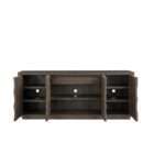 Wood credenza with a textured carved front, featuring vertical organic wave patterns and a rich warm wood finish.