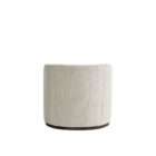 Swivel accent chair upholstered in a soft textured cream fabric with a curved back and concealed base.