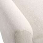 Upholstered bench in a soft textured cream fabric with curved arms on each end and a clean, tailored silhouette.