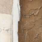 Abstract wall art featuring layered neutral tones with textured beige, cream, and warm brown forms in a black frame.