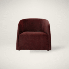 Serenade Lounge Chair in Rocha Merlot fabric with a curved barrel back and deep burgundy upholstery.
